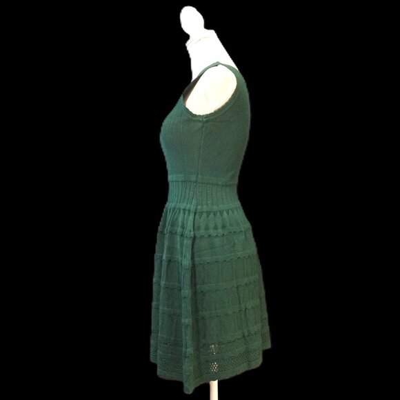 Wenrine Sleeveless Crochet Knitted Forest Green A Line Skirt Slim Mini Dress Sma - Picture 2 of 5
